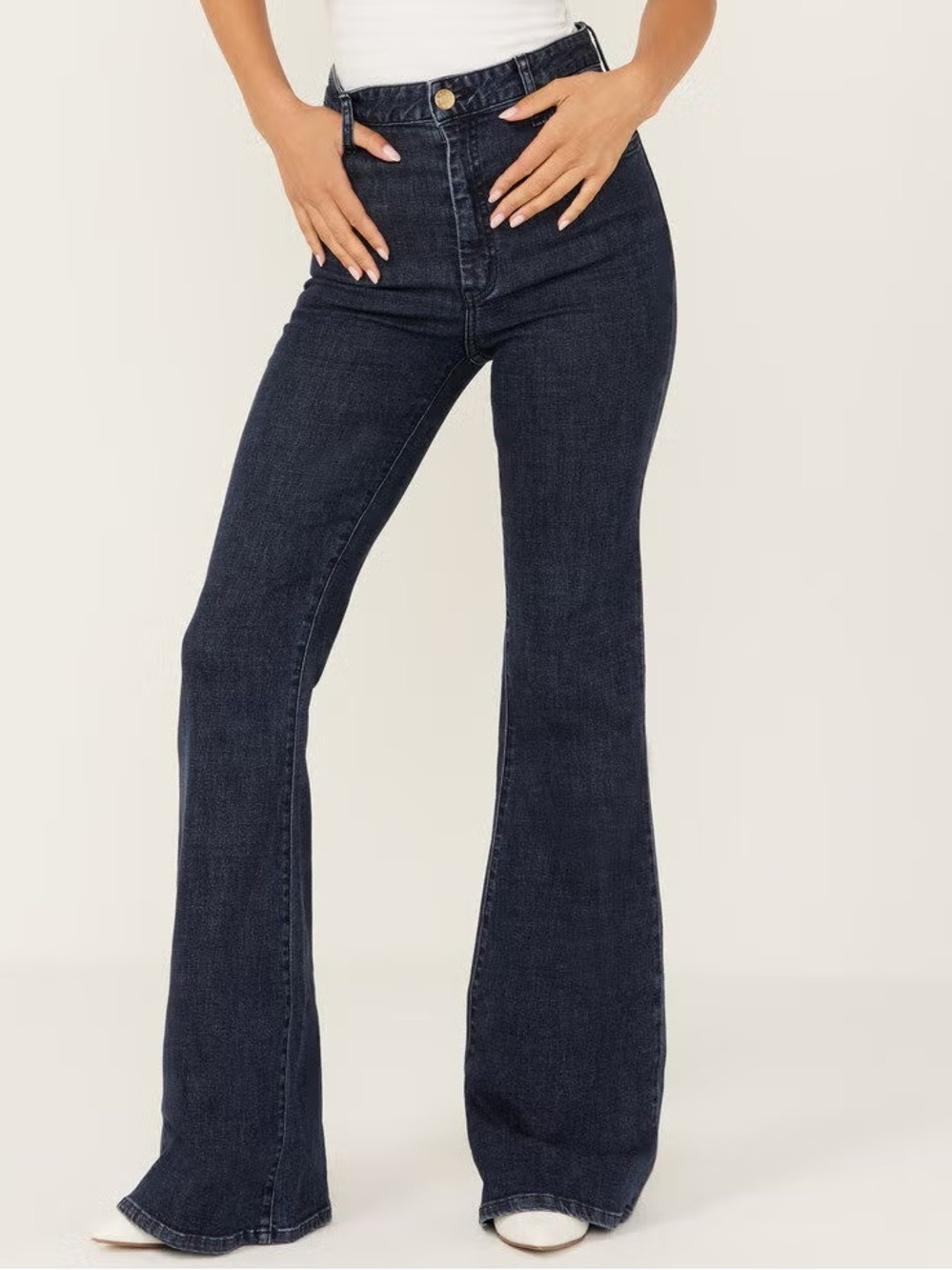 SHOW ME YOUR MUMU WOMEN'S DARK WASH HAWN BELL FLARE STRETCH DENIM JEANS